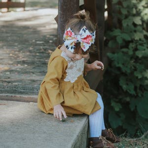 Big bow headband Floral print headband mustard yellow pink bow floral bow headband baby headband baby headwrap baby, toddler, girl image 8