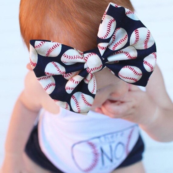 Baseball bow headband or clip Navy blue baseball print fabric Etsy