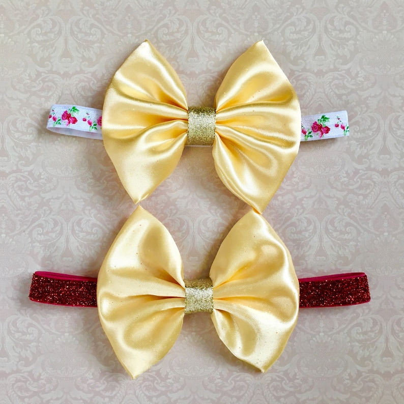 Disney Princess Belle Beauty and the Beast Inspired Girls Glitter Hair Bow