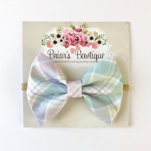 Pastel Plaid Easter Bow: Baby Headband or Hair Clip