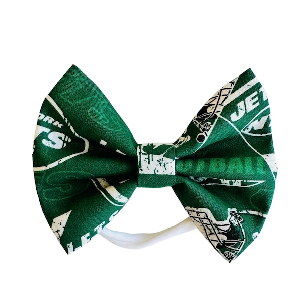 New York Jets bow headband or hair clip; football bow; Jets fabric bow on a white nylon headband or clip; NFL Team bow; baby, toddler, girl