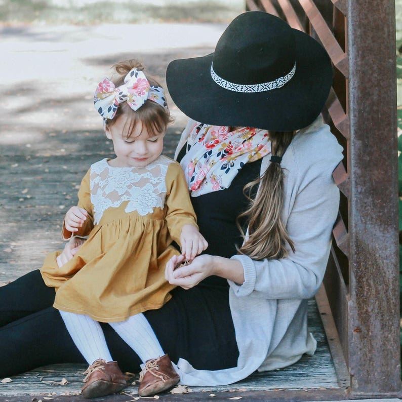 Big bow headband Floral print headband mustard yellow pink bow floral bow headband baby headband baby headwrap baby, toddler, girl image 9