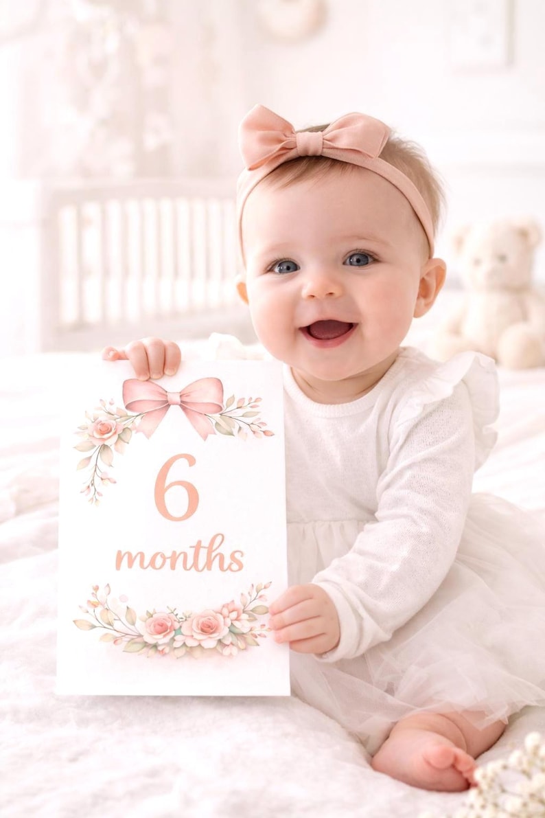 Pink Floral Baby Girl Milestone Cards, Monthly Photo Prop (digital ...