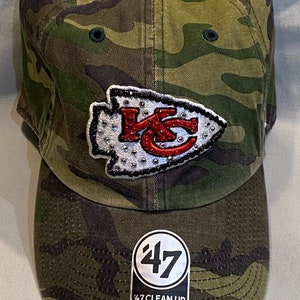 Blinged Green Camo Kansas City Chiefs Hat, Hand Embellished with Crystals