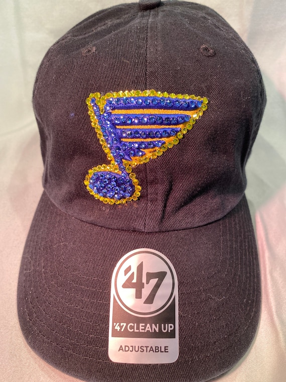 Blinged Black St Louis Blues Blue Note Baseball Hat, Hand  display picture 3