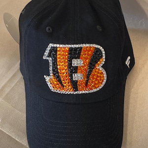 Blinged Black, Outlined Cincinnati Bengals Hat, hand embellished with authentic Austrian crystals.  Bengals T-Shirt included w each purchase