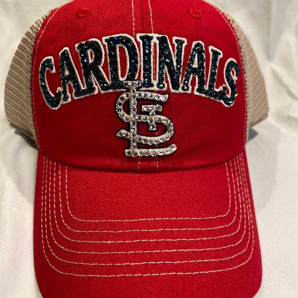 Blinged Red Trucker Style St. Louis Cardinals STL Ladies Hat, Hand Embellished with Crystals, Blinged hat, Cardinals hat