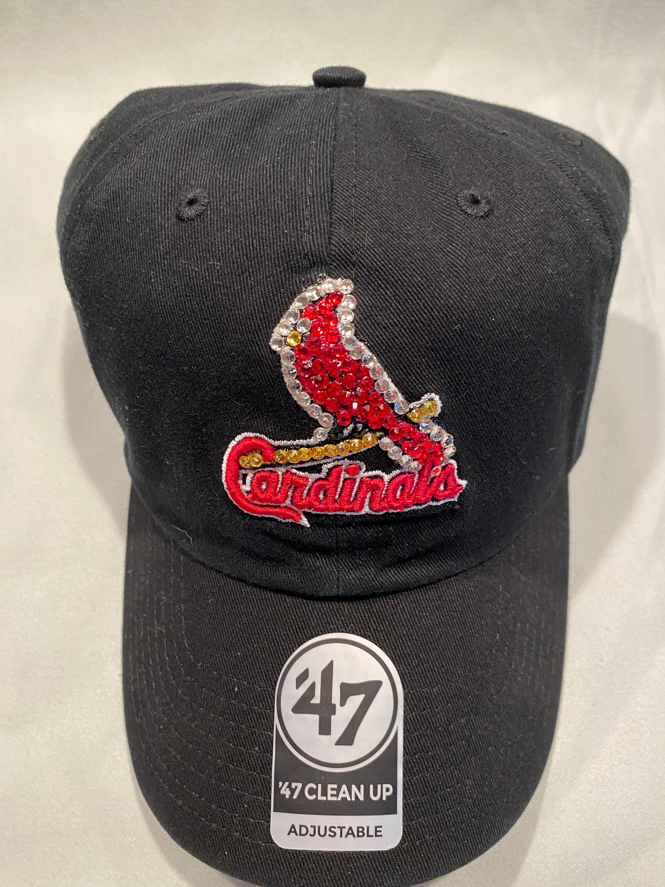 Blinged Black St Louis Cardinals Ladies Hat With Bird on a Bat 