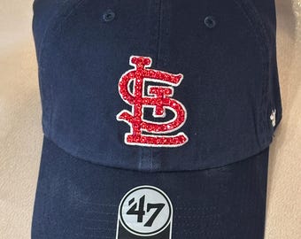 Blinged Navy St. Louis Cardinals STL Ladies Baseball Hat, Hand Embellished with Authentic Crystals, Blinged hat, Cardinals hat