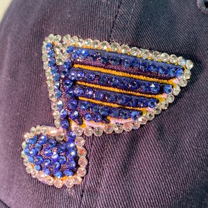 Blinged Navy St Louis Blues Blue Note Ladies Hat, Hand Embellished with Crystals, Blinged hat, Blue Note hat, Blues hat image 2