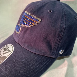 Blinged Navy St Louis Blues Blue Note Ladies Hat, Hand Embellished with Crystals, Blinged hat, Blue Note hat, Blues hat image 3