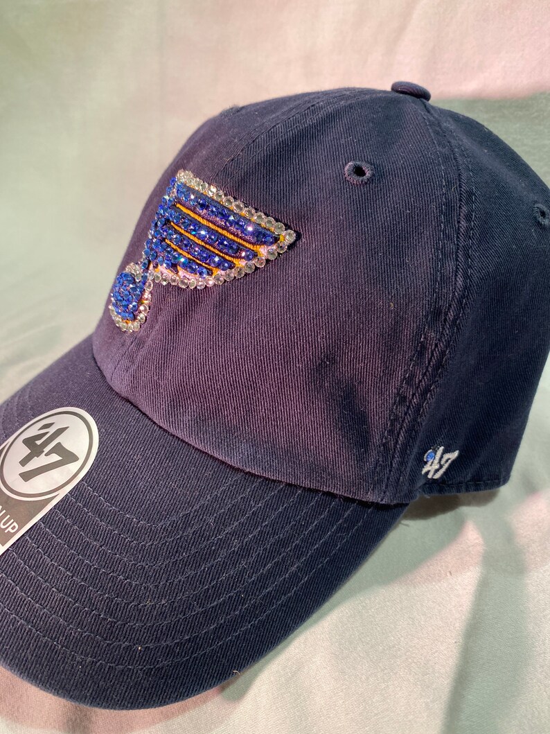 Blinged Navy St Louis Blues Blue Note Ladies Hat, Hand Embellished with Crystals, Blinged hat, Blue Note hat, Blues hat image 3