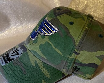 Blinged Camo St. Louis Blues Blue Note Baseball Hat, Hand  display picture 1