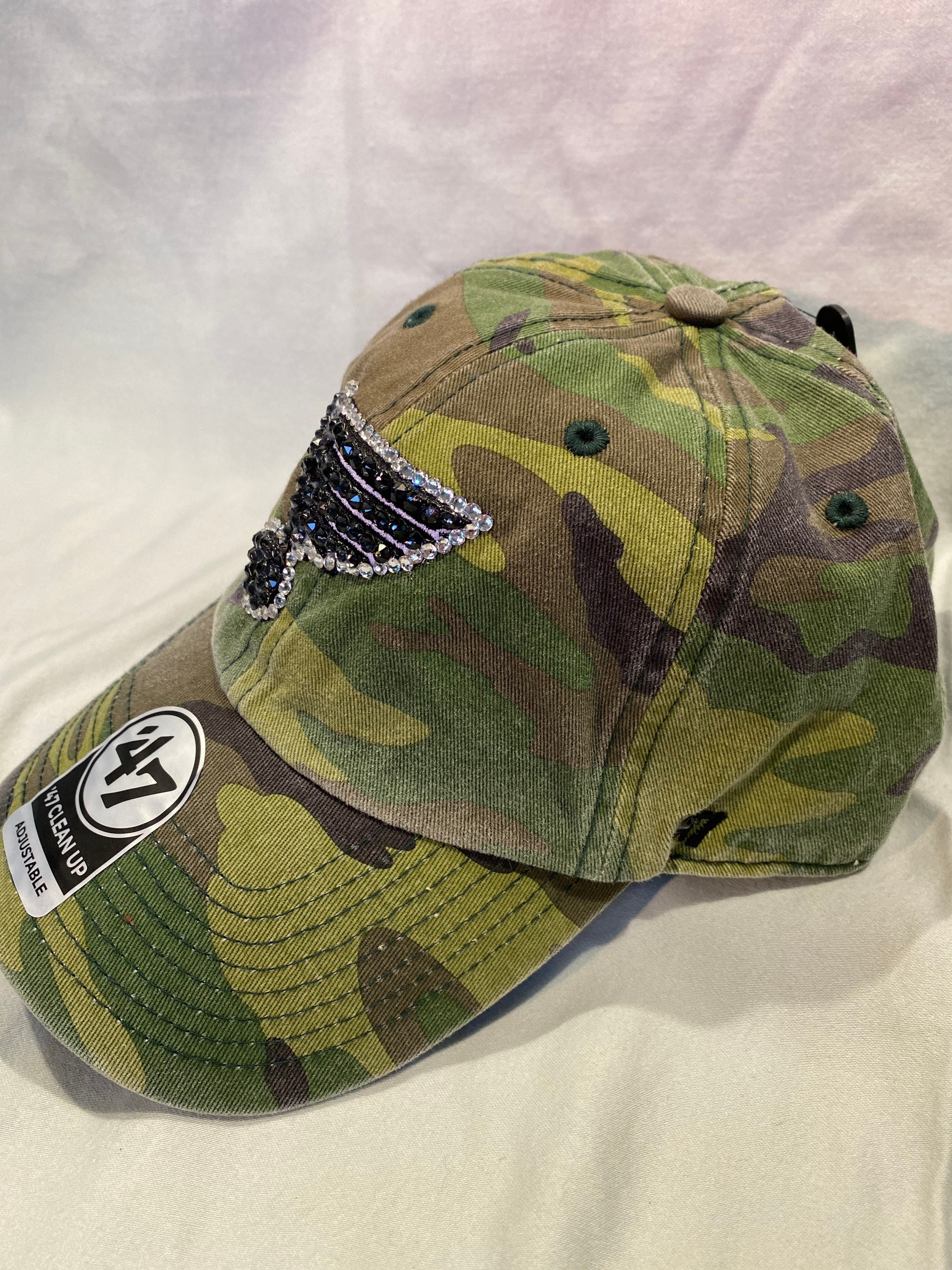 Classic Camo STL Blues Bling Baseball Dad Hat Blue Crystals Blinged Navy St Louis Blues Blue Note Ladies Hat, Hand  main image 4