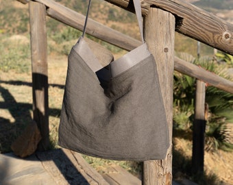 Linen bag, SALE 40% Off Tote bag, Linen and leather tote bag/ Shoulder bag/ Bolso de lino