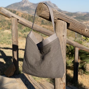 Linen bag, SALE 40% Off Tote bag, Linen and leather tote bag/ Shoulder bag/ Bolso de lino