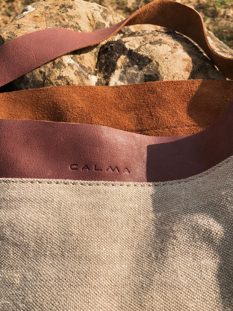 Linen and leather tote bag Shoulder bag Bolso de linoLinen bag-- SALE 40/% Off Tote bag Leather bag