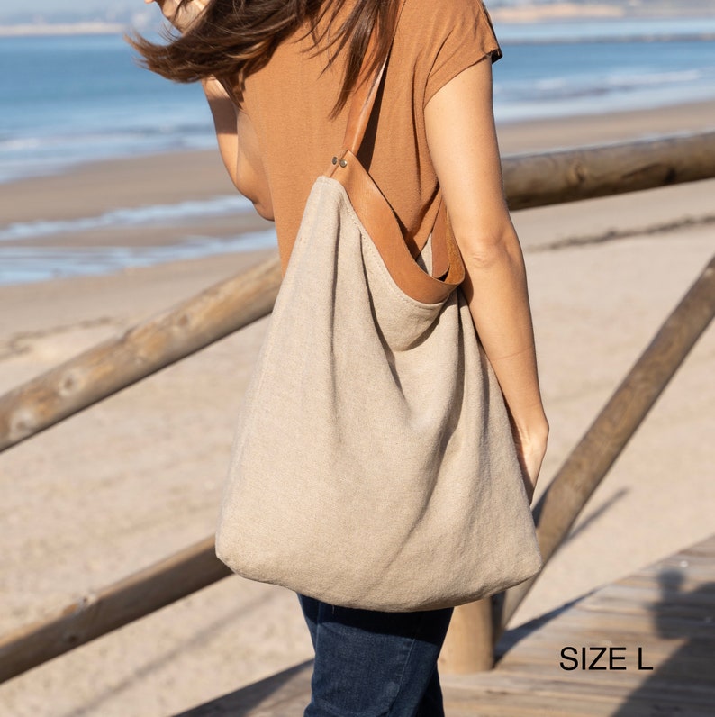 Linen bag, SALE 40% Off Tote bag, Linen and leather tote bag/ Shoulder bag/ Bolso de lino image 5