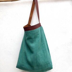 Linen bag, SALE 40% Off Tote bag, Linen and leather tote bag/ Shoulder bag/ Bolso de lino image 9