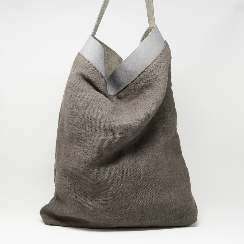 Linen bag, SALE 40% Off Tote bag, Linen and leather tote bag/ Shoulder bag/ Bolso de lino image 3