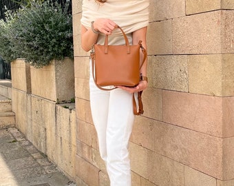 Leather Mini Tote Crossbody Bag you will love its easy-going style and minimalist style  Handcrafted. SUN