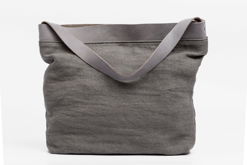Linen bag, SALE 40% Off Tote bag, Linen and leather tote bag/ Shoulder bag/ Bolso de lino image 2