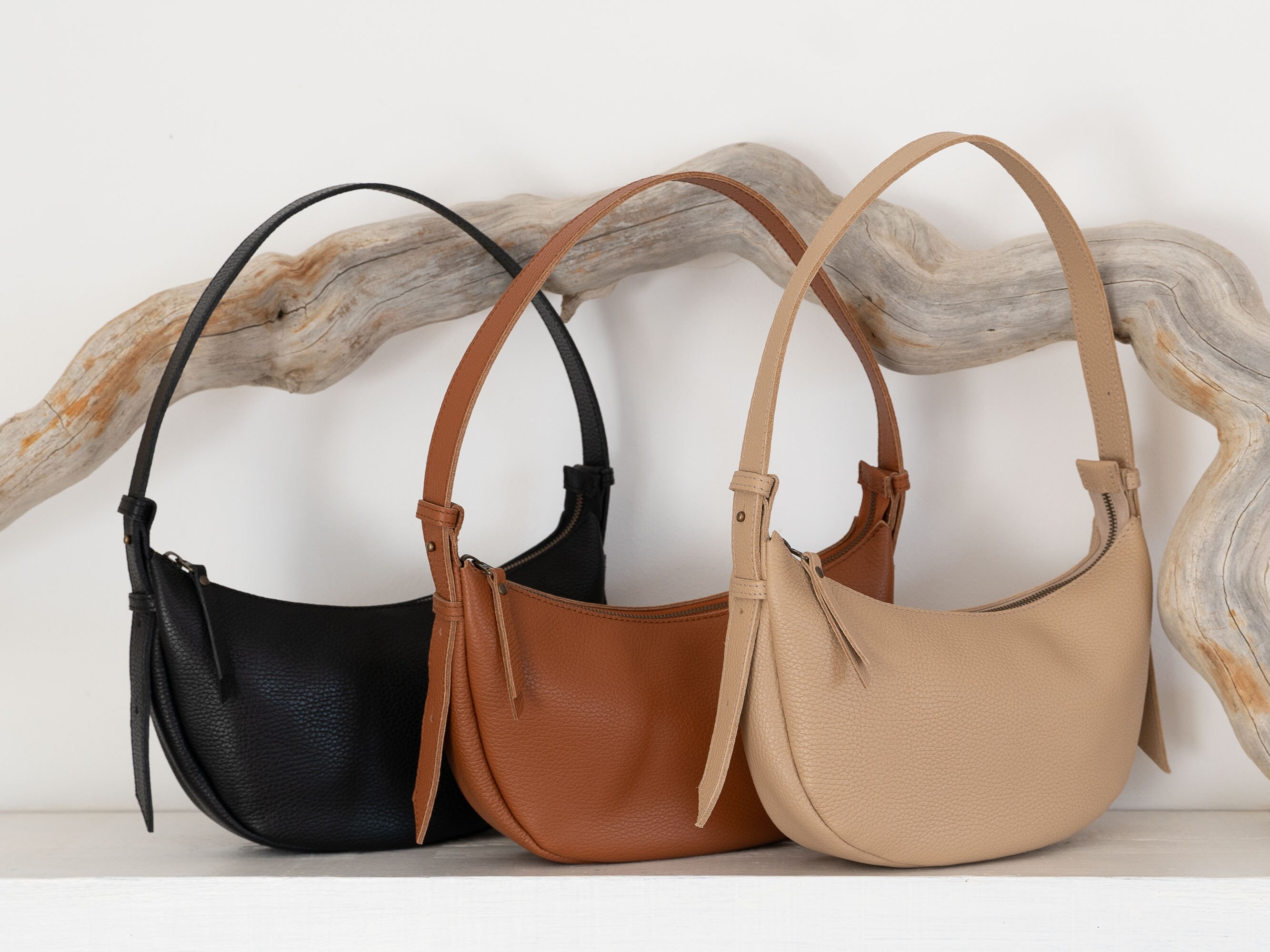 Small Leather Crescent Shoulder Bag