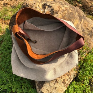 Linen bag, SALE 40% Off Tote bag, Linen and leather tote bag/ Shoulder bag/ Bolso de lino image 6