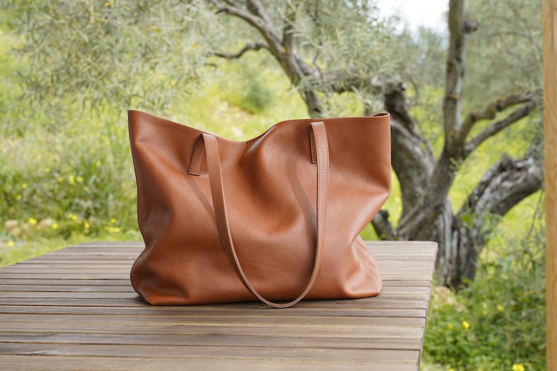 Leather Tote Bag Full Grain Leather Tote Bag Personalized gifts, Cloud Oslo. image 1