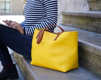 yellow leather tote