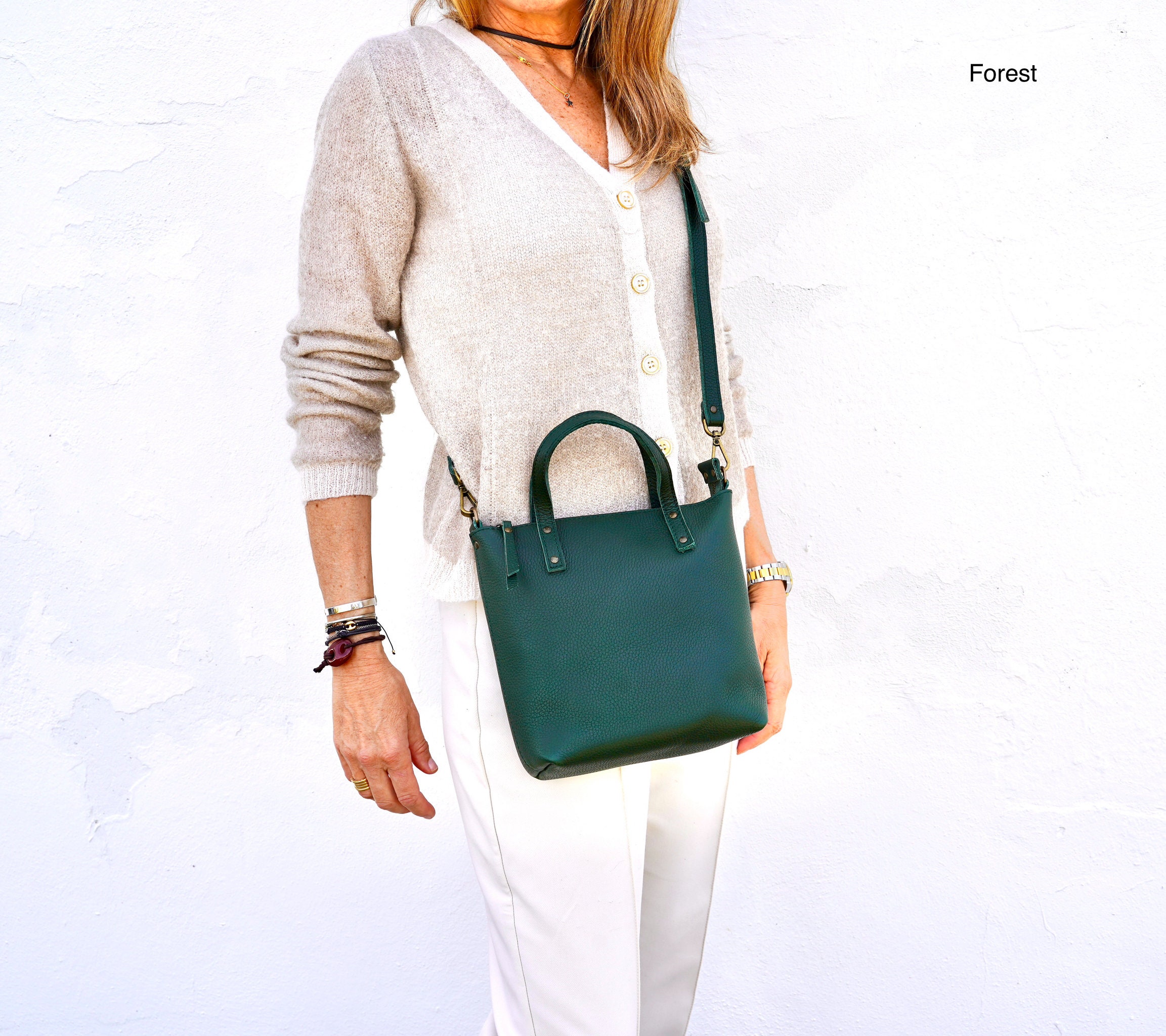 Leather crossbody bag with handles, made of genuine leather, handmade with a minimalist and elegant design, SUN