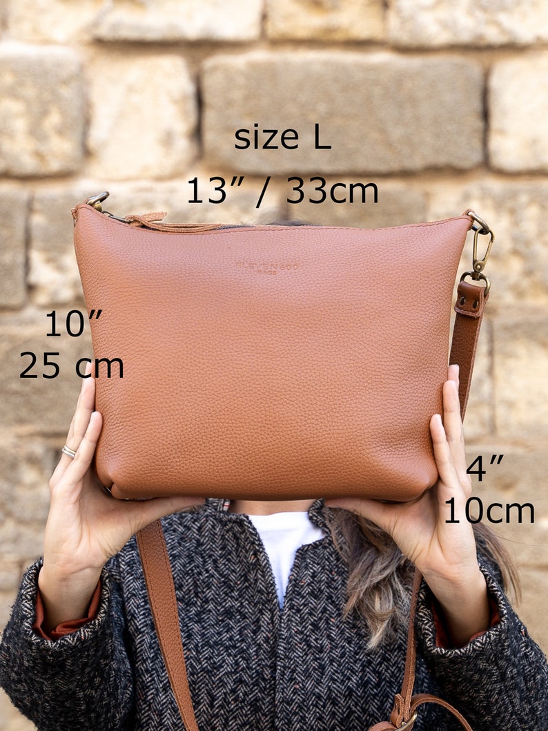 Leather Crossbody bag, Now you can add a short strap to your crossbody bag to carry it on your shoulder YKK Zipper, Leather Purse, Beta image 5