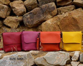 Available in 16 colors! Leather Crossbody Bag. Handcrafted. UN