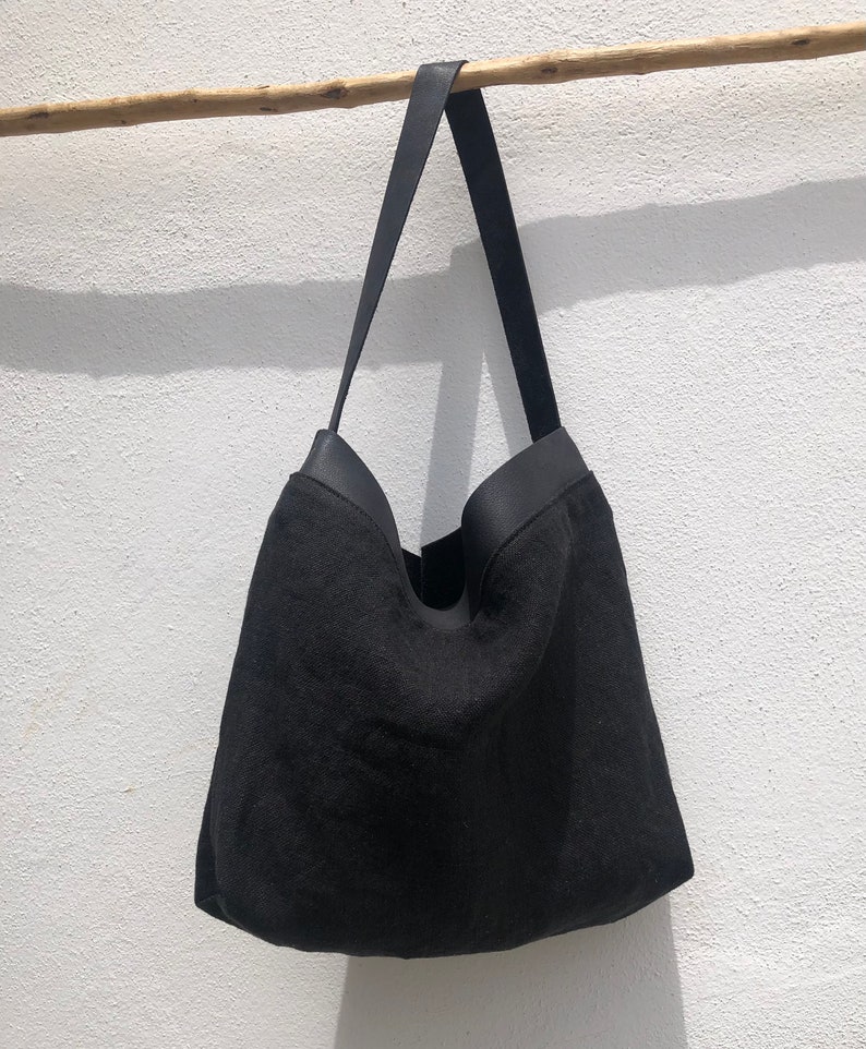 Linen bag, SALE 40% Off Tote bag, Linen and leather tote bag/ Shoulder bag/ Bolso de lino image 10