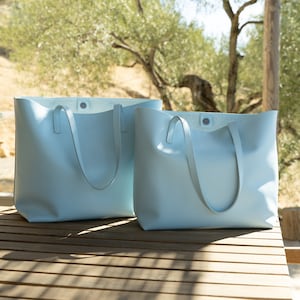 Cabas en cuir Cabas en cuir pleine fleur Cadeaux personnalisés, nouvelle couleur Cloud Oslo Édition limitée. image 1