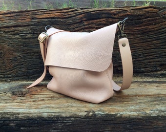 Shoulder full grain leather bag / Leather bag / Leather Crossbody bag / Pinkbag / Nude bag