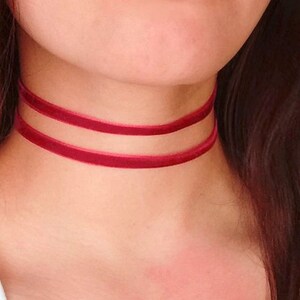 Gargantilla de terciopelo, gargantilla roja, gargantilla de doble vuelta