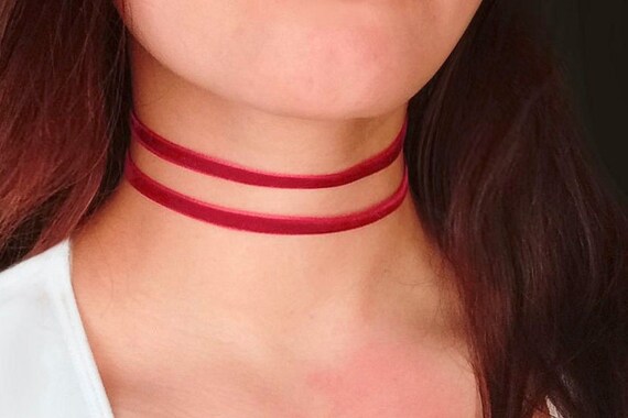 Velvet Choker Red Choker Double Wrap Choker Etsy