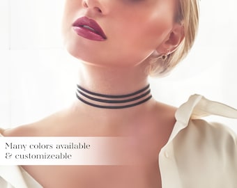 Suede Choker, Black Choker, Triple Choker, Thin Choker, Faux-Suede