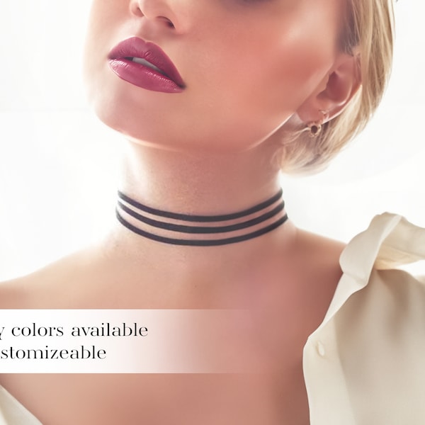 Suede Choker, Black Choker, Triple Choker, Thin Choker, Faux-Suede