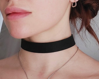 Black Choker - Reversible Faux Leather & Suede or velvet - 20mm Thick - Customizable