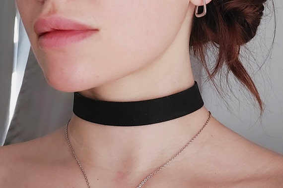 Black Choker Reversible Faux Leather & Suede or Velvet 20mm Thick  Customizable 