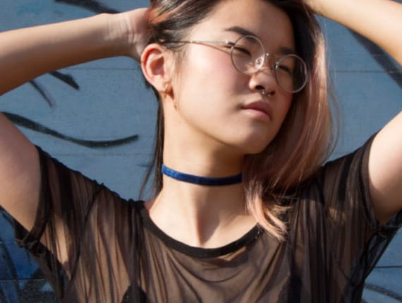 Navy blue sale choker necklace
