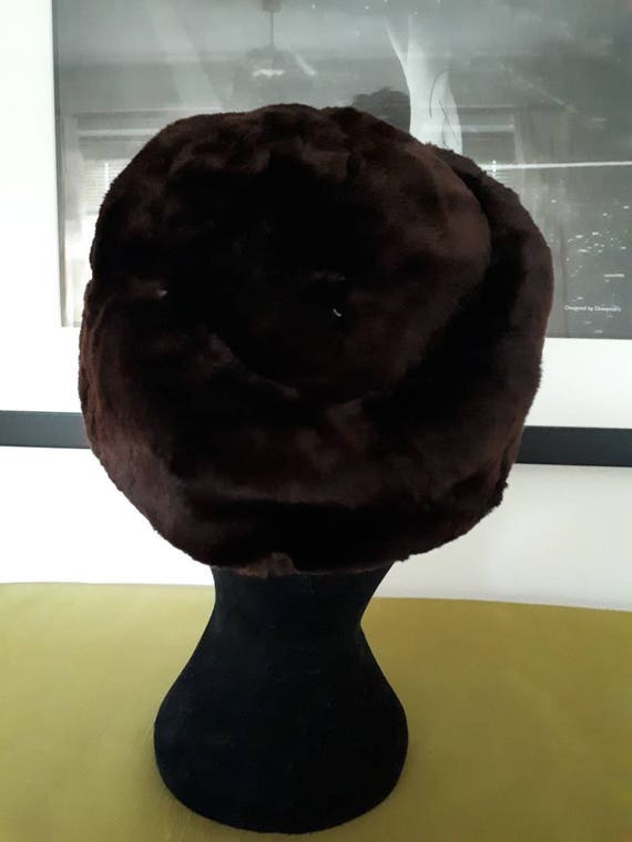 Chocolate Cocoa Brown Ladies Hat, Real Fur Wrap S… - image 3