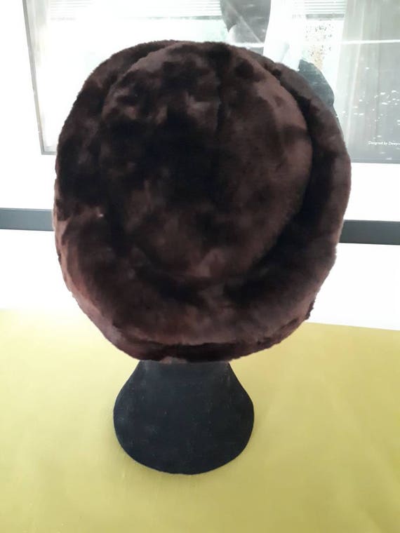 Chocolate Cocoa Brown Ladies Hat, Real Fur Wrap S… - image 4