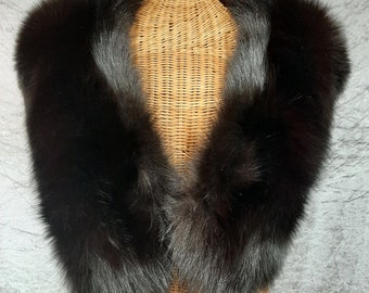 Jet Black Fox Fur Collar, Satin lined Unisex.