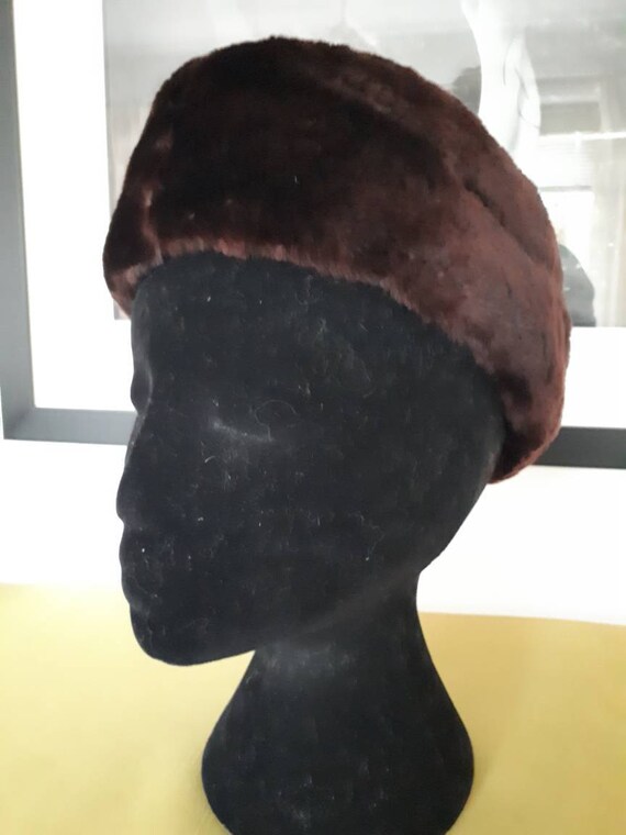 Chocolate Cocoa Brown Ladies Hat, Real Fur Wrap S… - image 1