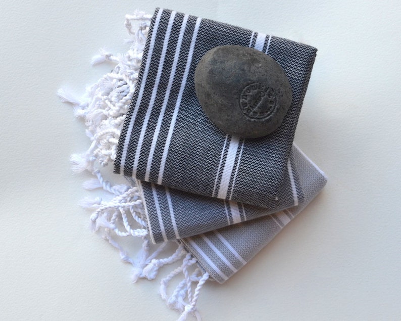 3 baby towels Turkish Towel tea towel kitchen towel black gray slate gray Small Turkish Blanket Housewarming Gift