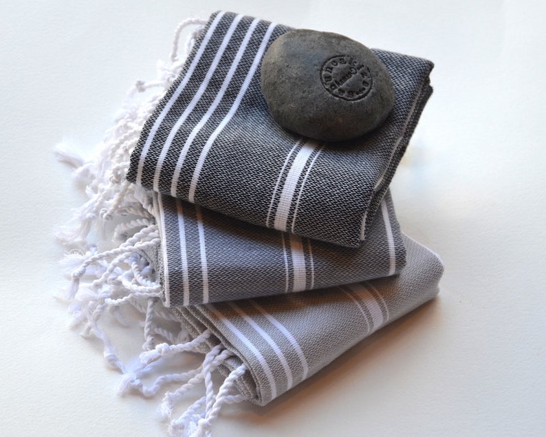 3 baby towels Turkish Towel tea towel kitchen towel black gray slate gray Small Turkish Blanket Housewarming Gift