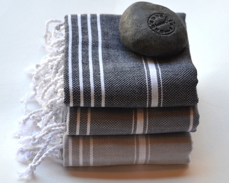 3 baby towels Turkish Towel tea towel kitchen towel black gray slate gray Small Turkish Blanket Housewarming Gift